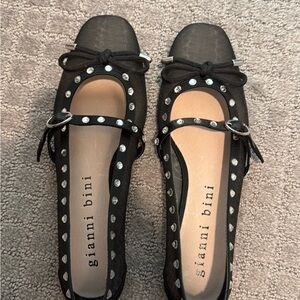 Gianni Bini Black Studded Bow Mary Jane Flats